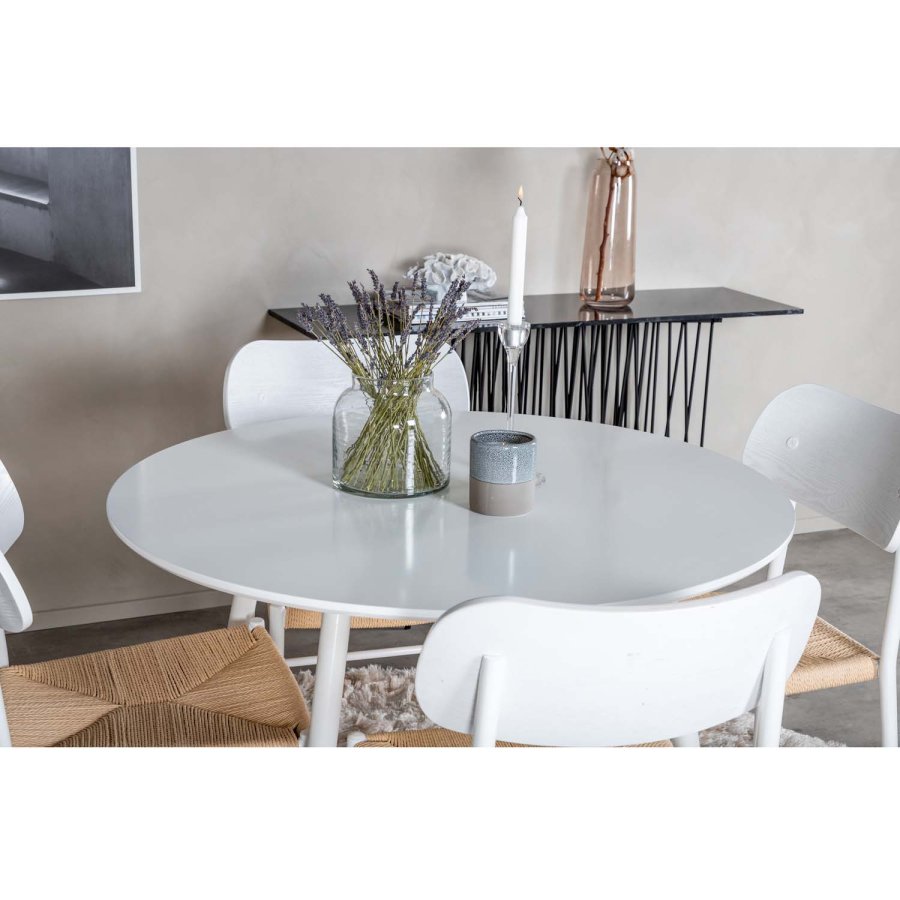 VENTURE DESIGN Plaza spisebord - hvit MDF og hvitt metall (100)