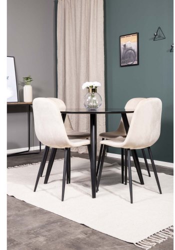 VENTURE DESIGN Polar spisestuestol - beige velur og sort metall