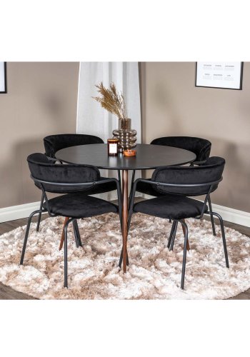 VENTURE DESIGN Arrow spisebordsstol, med armlener - sort velour og sort metall