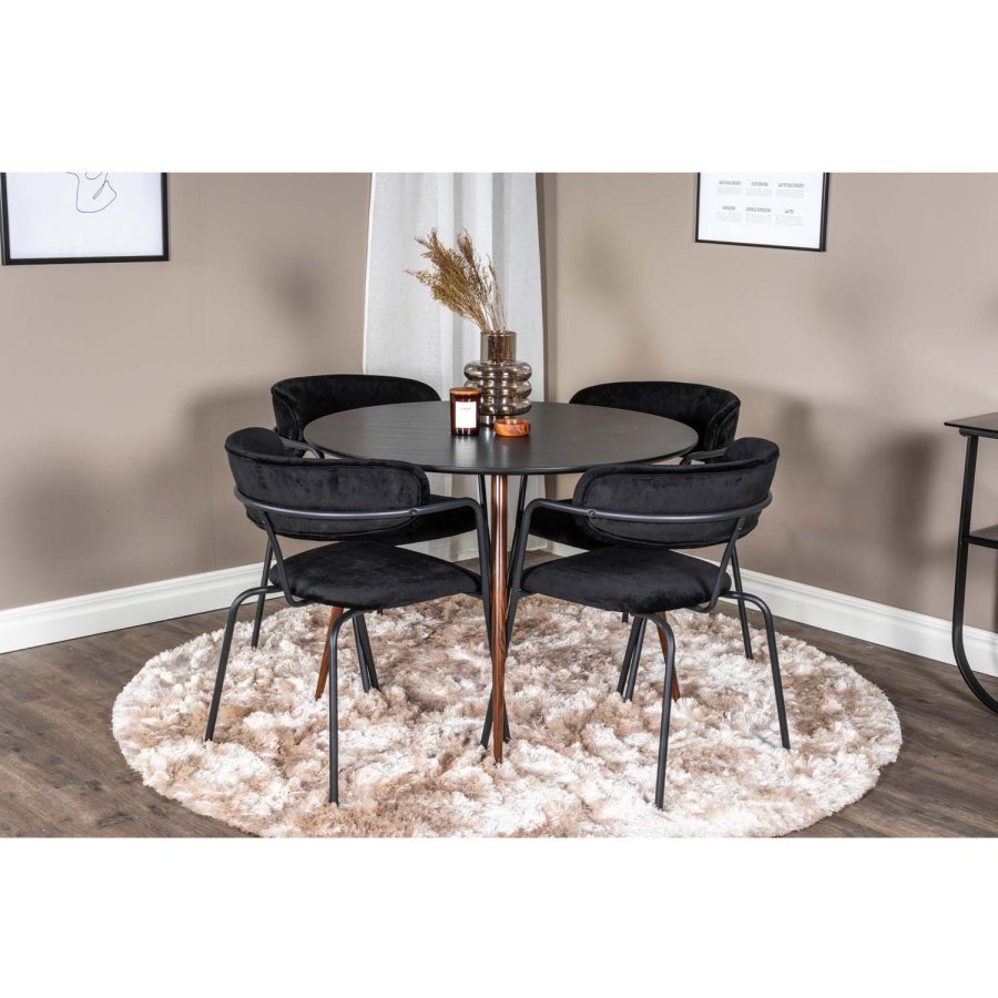 VENTURE DESIGN Arrow spisebordsstol, med armlener - sort velour og sort metall