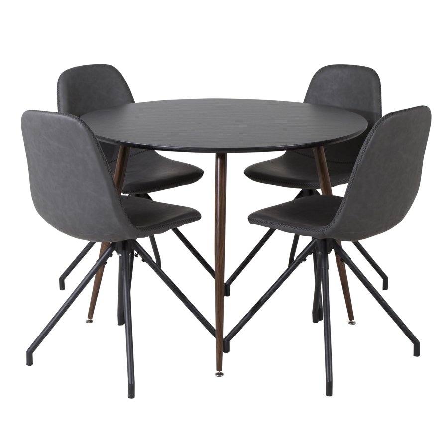 VENTURE DESIGN Plaza spisebord - svart MDF og valntt folie metall (100)