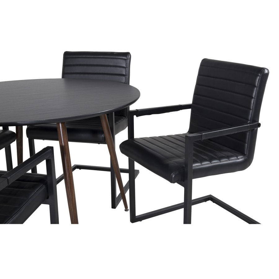 VENTURE DESIGN Plaza spisebord - svart MDF og valntt folie metall (100)