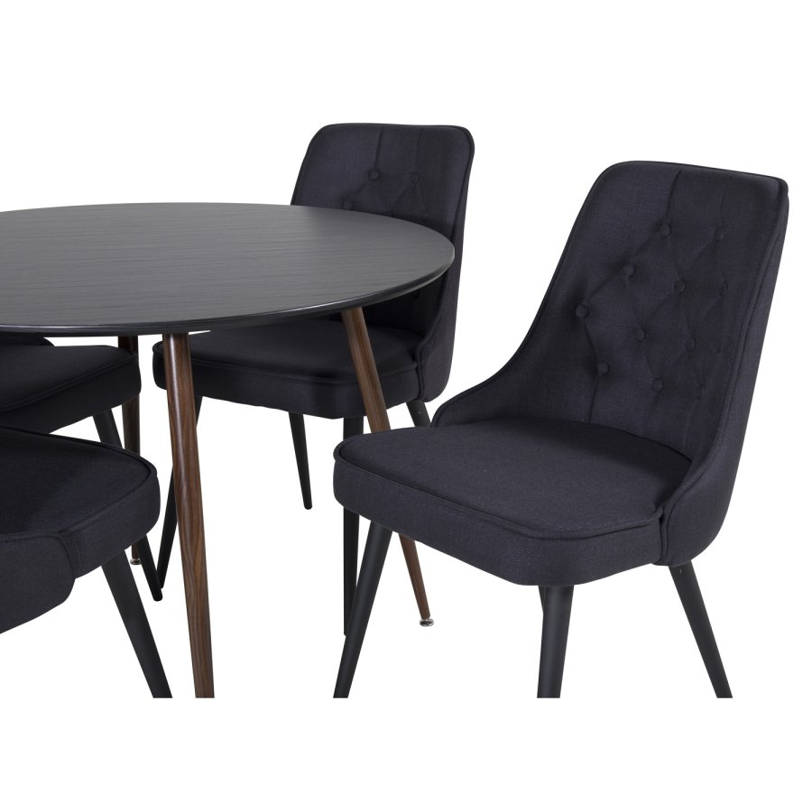 VENTURE DESIGN Plaza spisebord - svart MDF og valntt folie metall (100)