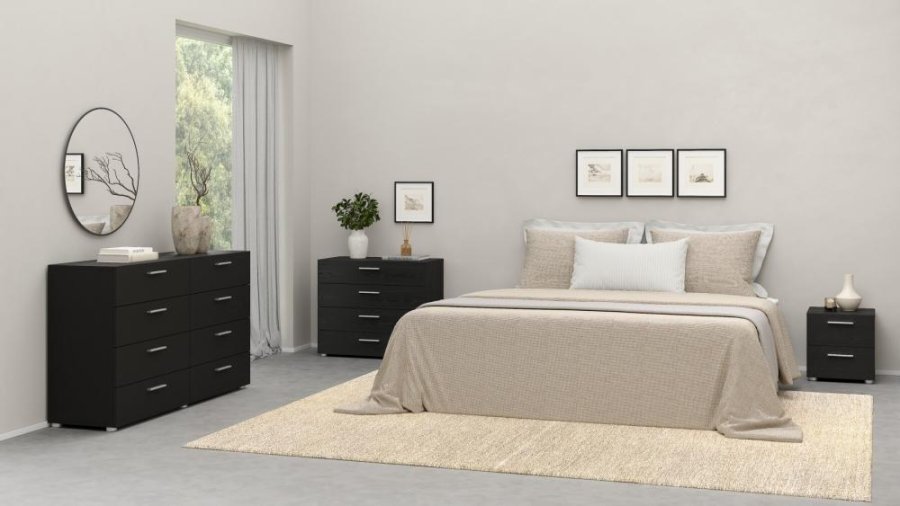 TVILUM Pepe Doppelkommode mit 8 Schubladen - schwarze Folie und Kunststoff