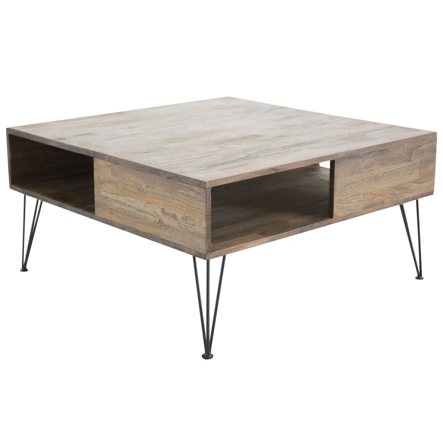 VENTURE DESIGN Bali salongbord, m. 1 rom - naturlig teak og metall (80x80)