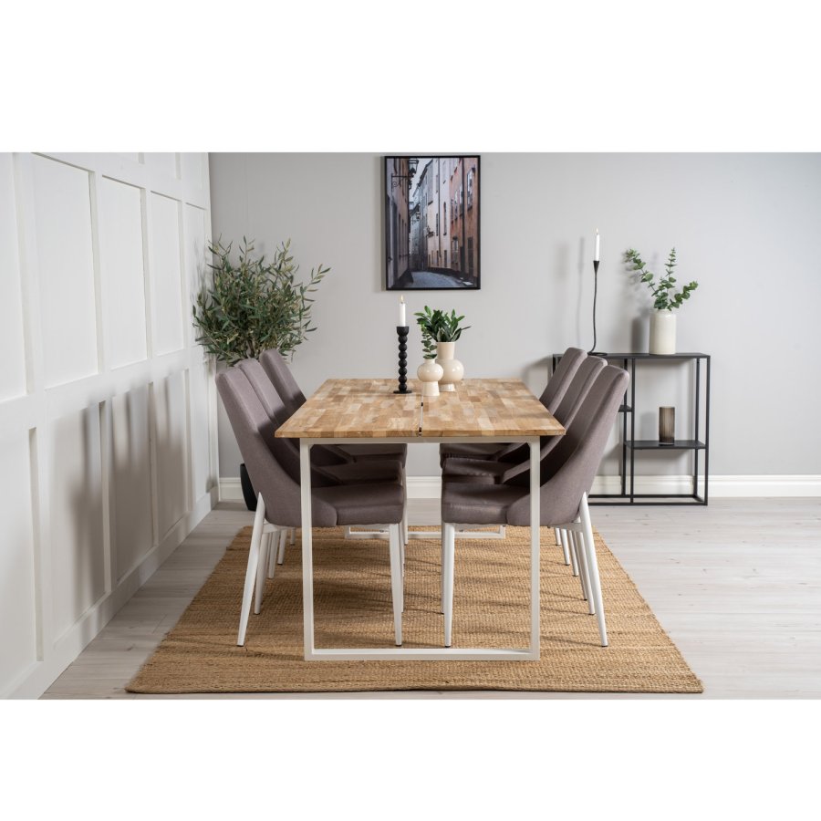 VENTURE DESIGN Cirebon spisebord - naturlig teak og hvitt metall (200x90)