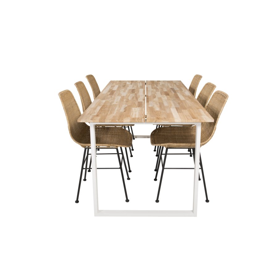 VENTURE DESIGN Cirebon spisebord - naturlig teak og hvitt metall (200x90)