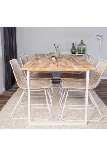 VENTURE DESIGN Cirebon spisebord - naturlig teak og hvitt metall (200x90)