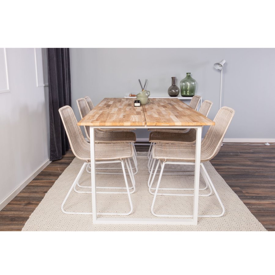 VENTURE DESIGN Cirebon spisebord - naturlig teak og hvitt metall (200x90)