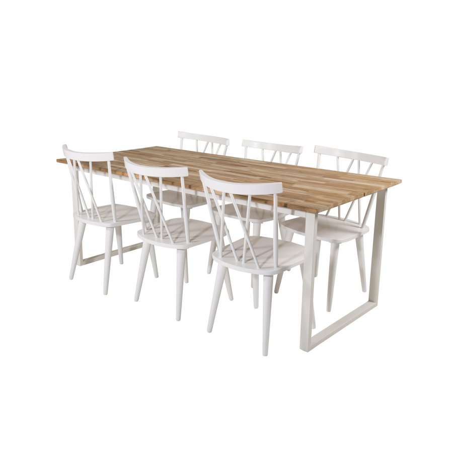 VENTURE DESIGN Cirebon spisebord - naturlig teak og hvitt metall (200x90)