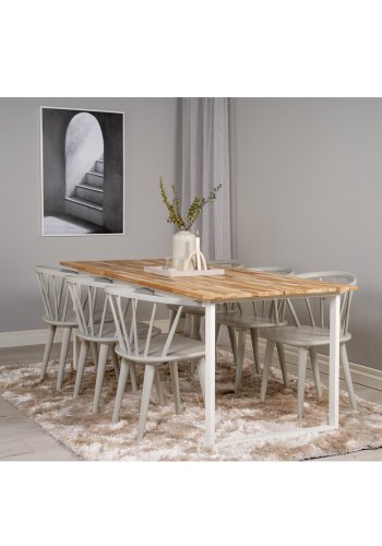 VENTURE DESIGN Cirebon spisebord - naturlig teak og hvitt metall (200x90)