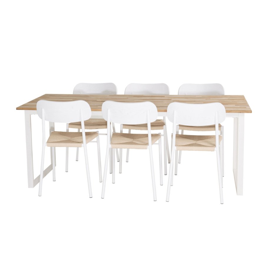 VENTURE DESIGN Cirebon spisebord - naturlig teak og hvitt metall (200x90)