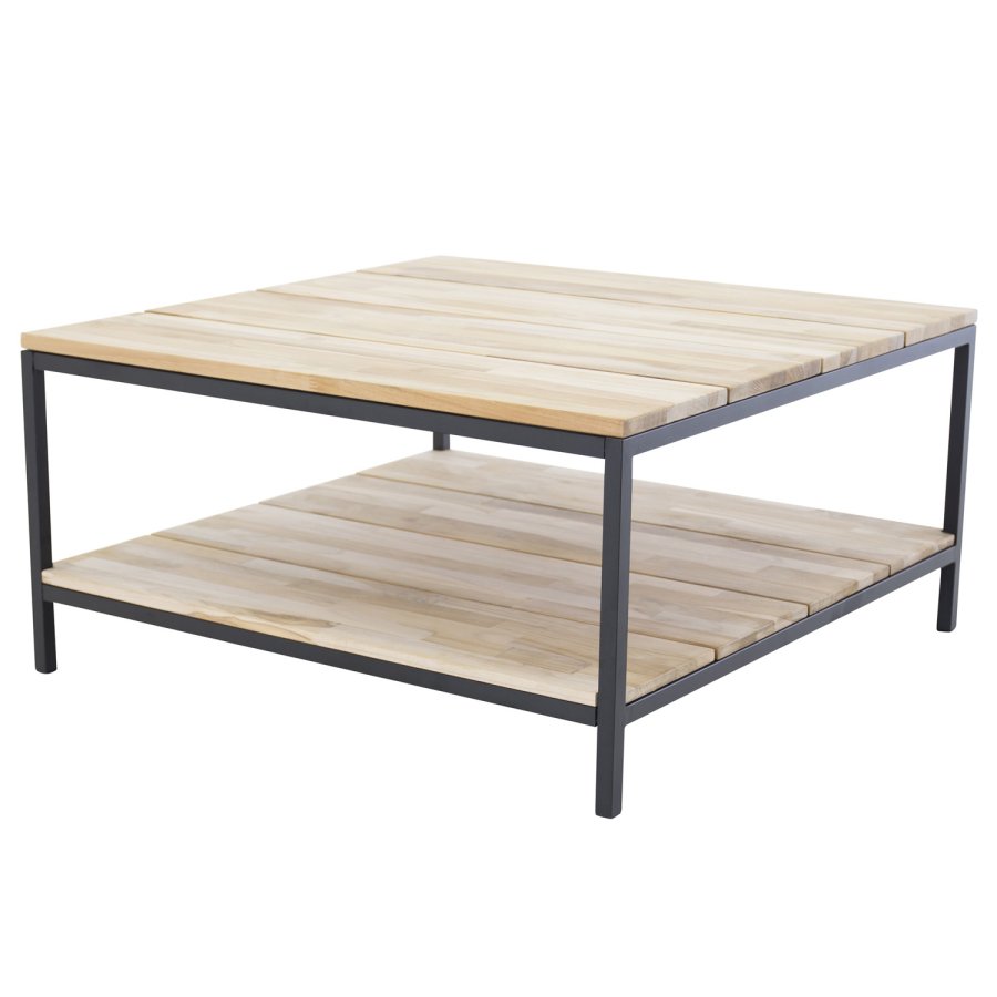 VENTURE DESIGN Cirebon salongbord, m. 1 hylle - naturlig teak og metall (80x80)