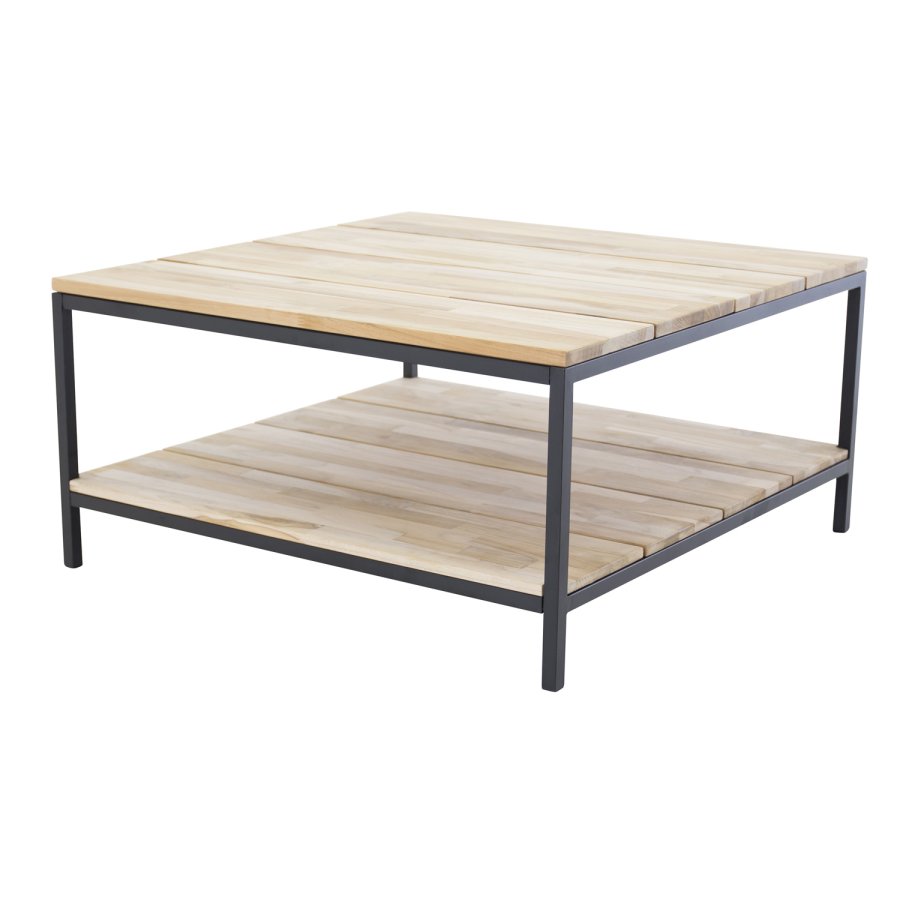 VENTURE DESIGN Cirebon salongbord, m. 1 hylle - naturlig teak og metall (80x80)
