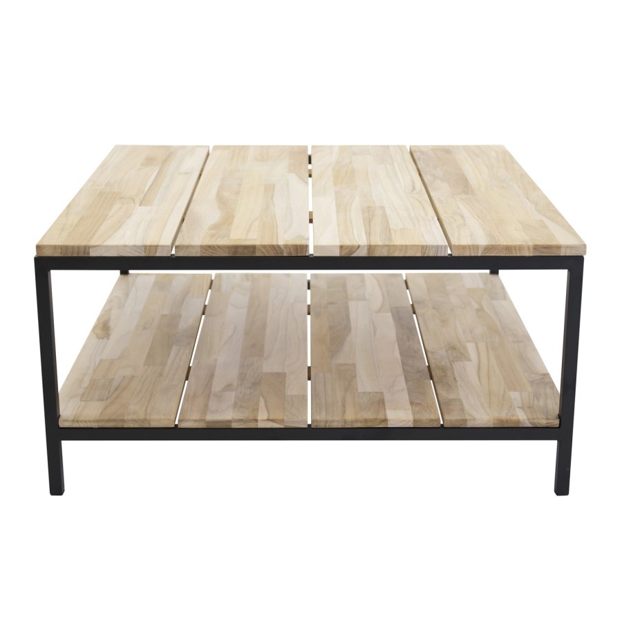 VENTURE DESIGN Cirebon salongbord, m. 1 hylle - naturlig teak og metall (80x80)