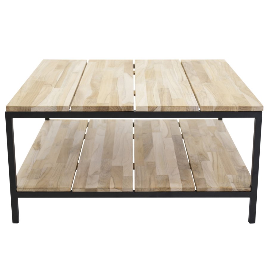VENTURE DESIGN Cirebon salongbord, m. 1 hylle - naturlig teak og metall (80x80)