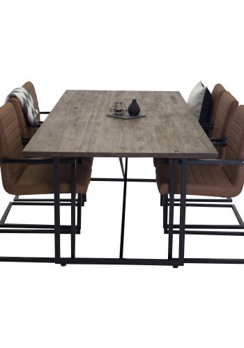 VENTURE DESIGN Art spisebordsstol, med armlener - brun PU og sort metall