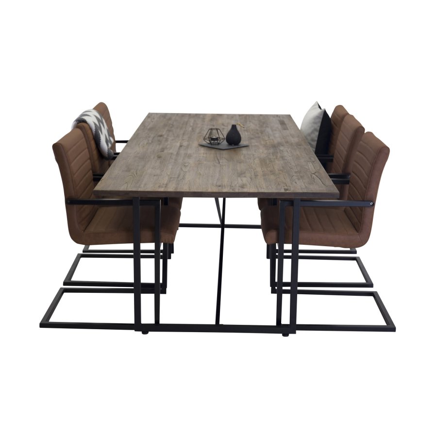 VENTURE DESIGN Art spisebordsstol, med armlener - brun PU og sort metall