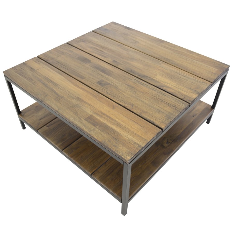 VENTURE DESIGN Padang salongbord, m. 1 hylle - brunt tre og metall (80x80)