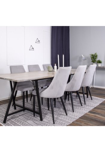 VENTURE DESIGN Leone spisebordstol, med armlener - lys gr flyel og sort metall