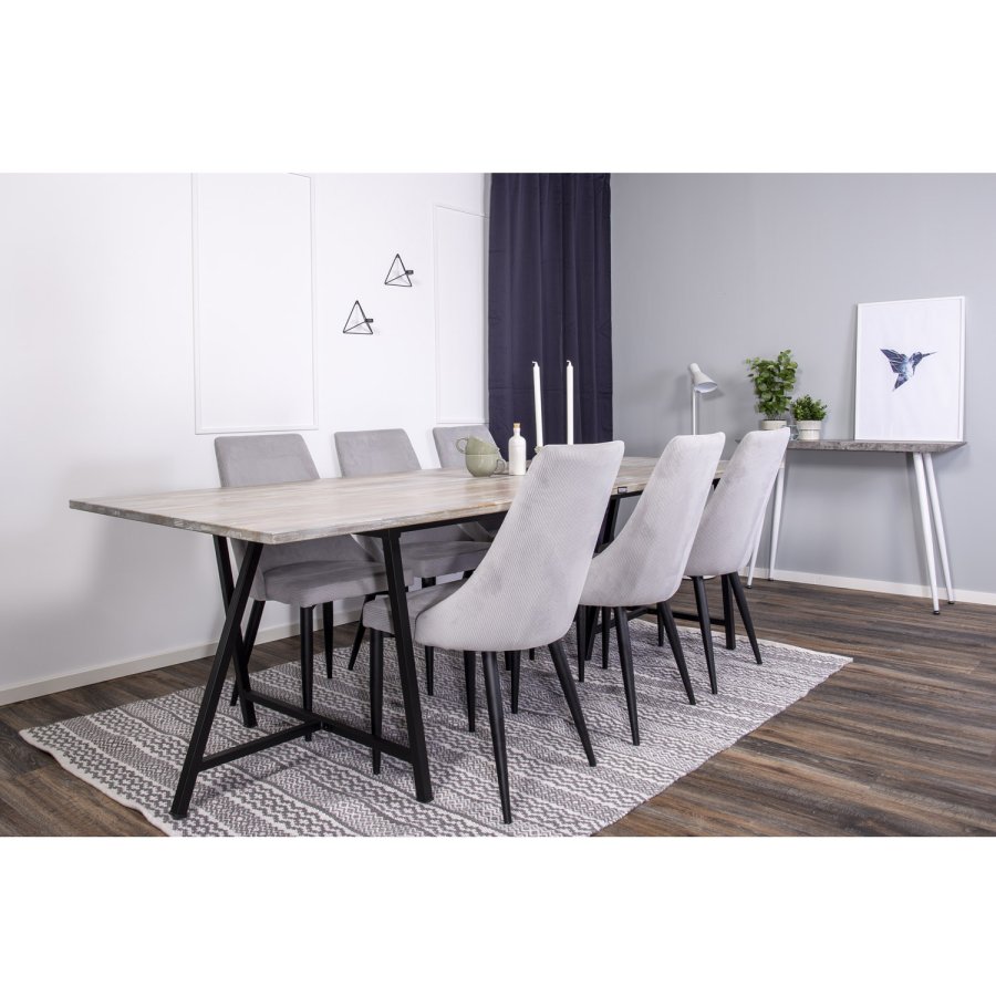 VENTURE DESIGN Leone spisebordstol, med armlener - lys gr flyel og sort metall