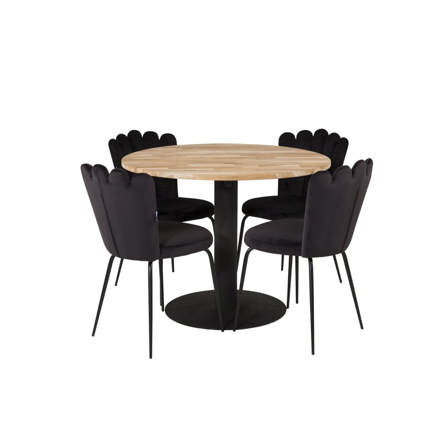 VENTURE DESIGN Cirebon Esstisch – natürliches Teakholz und schwarzes Metall (100)