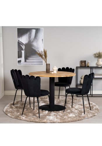 VENTURE DESIGN Cirebon Esstisch – natürliches Teakholz und schwarzes Metall (100)