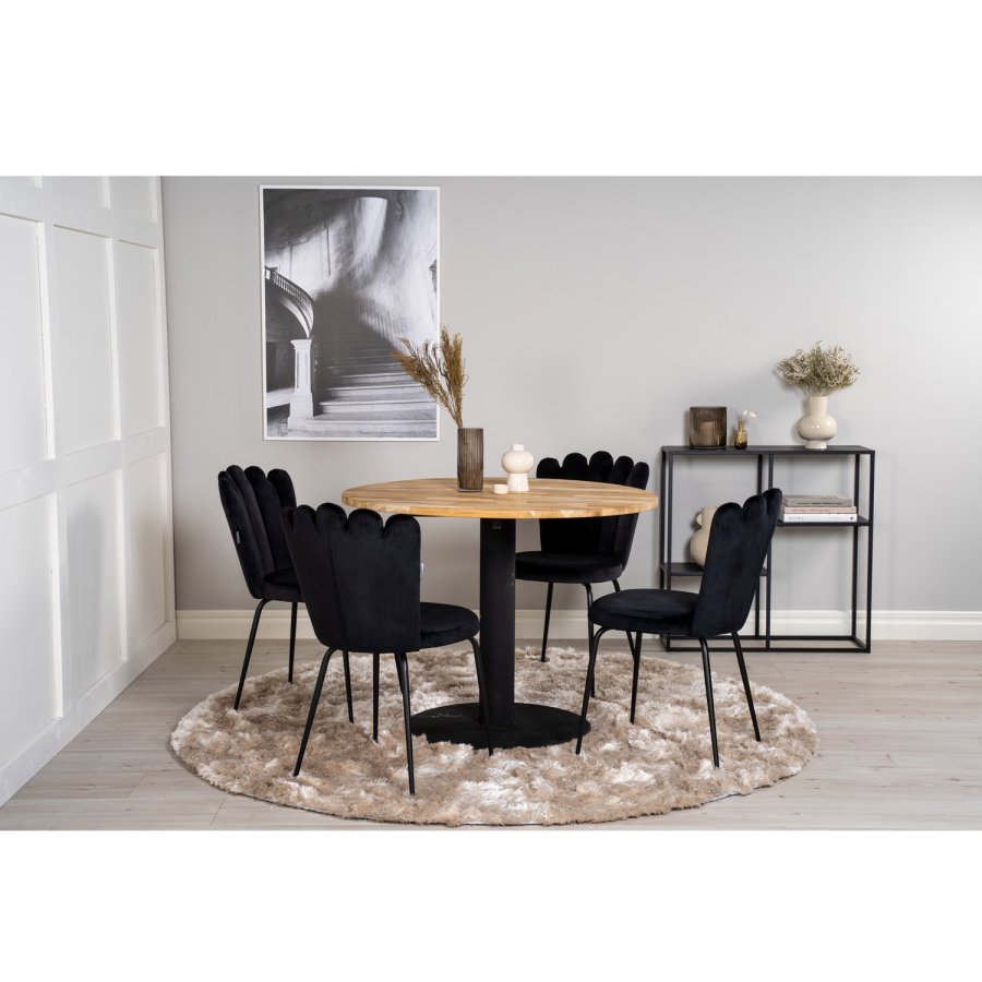 VENTURE DESIGN Cirebon Esstisch – natürliches Teakholz und schwarzes Metall (100)