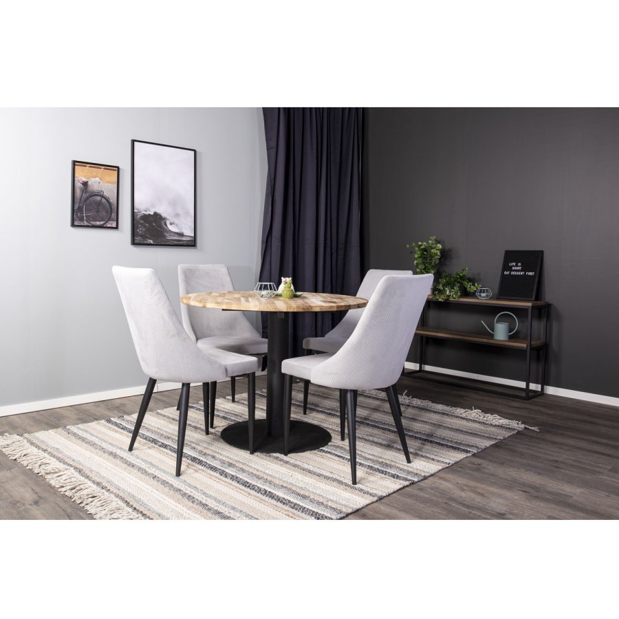 VENTURE DESIGN Cirebon Esstisch – natürliches Teakholz und schwarzes Metall (100)