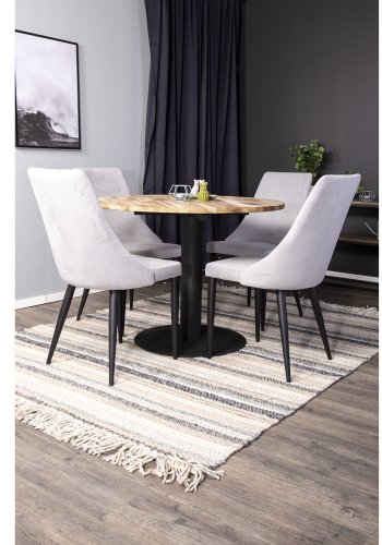 VENTURE DESIGN Cirebon Esstisch – natürliches Teakholz und schwarzes Metall (100)