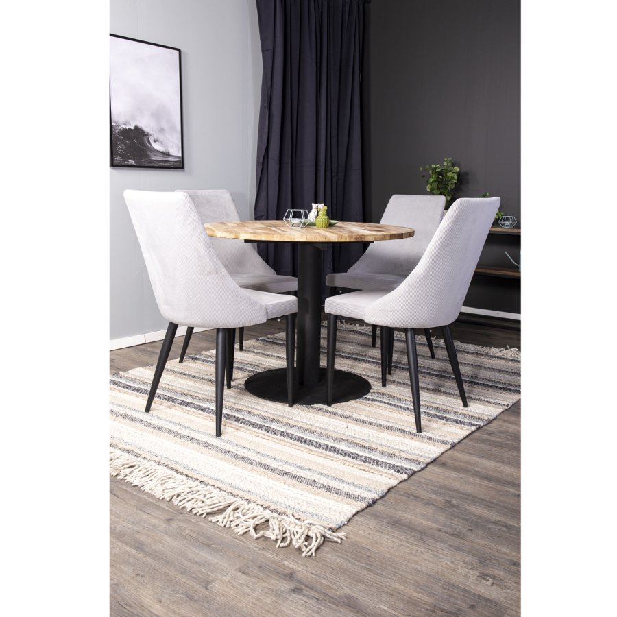 VENTURE DESIGN Cirebon Esstisch – natürliches Teakholz und schwarzes Metall (100)