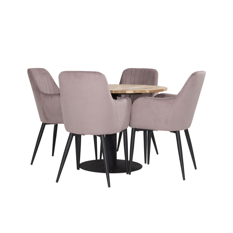 VENTURE DESIGN Cirebon Esstisch – natürliches Teakholz und schwarzes Metall (100)