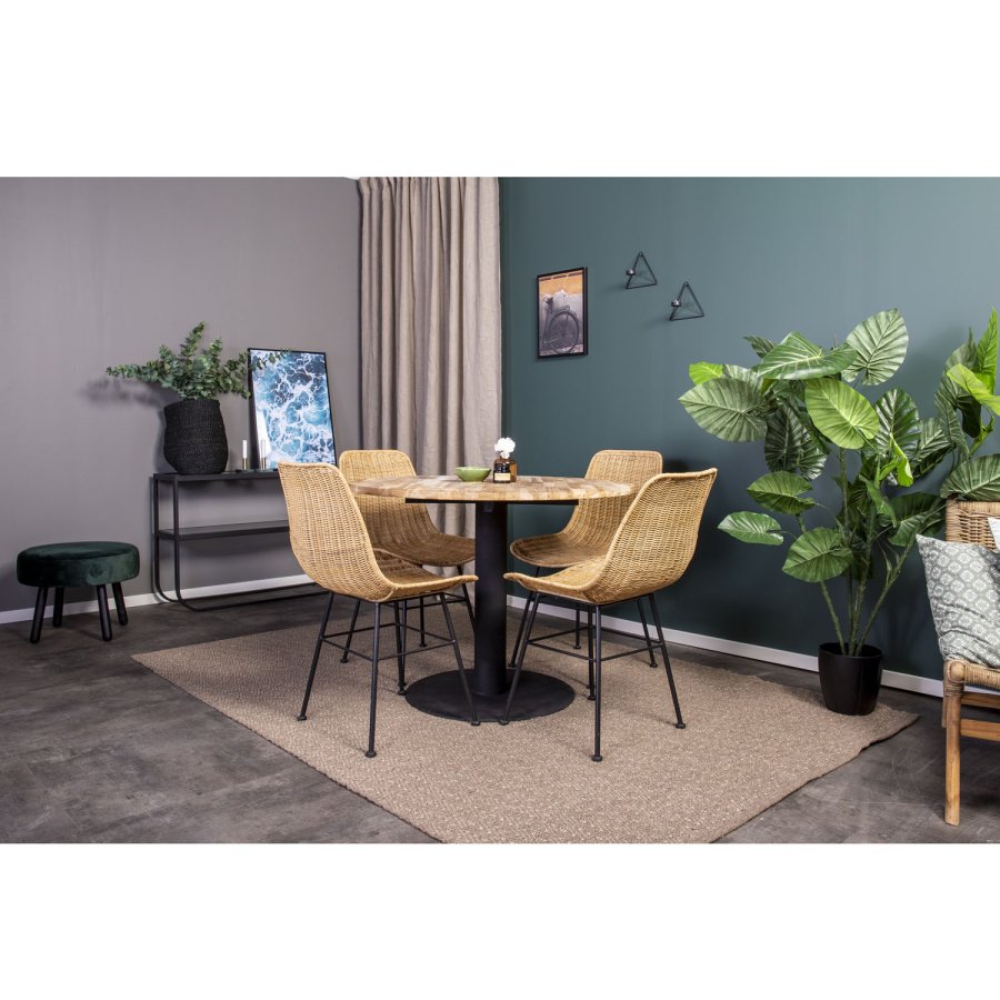 VENTURE DESIGN Cirebon Esstisch – natürliches Teakholz und schwarzes Metall (100)