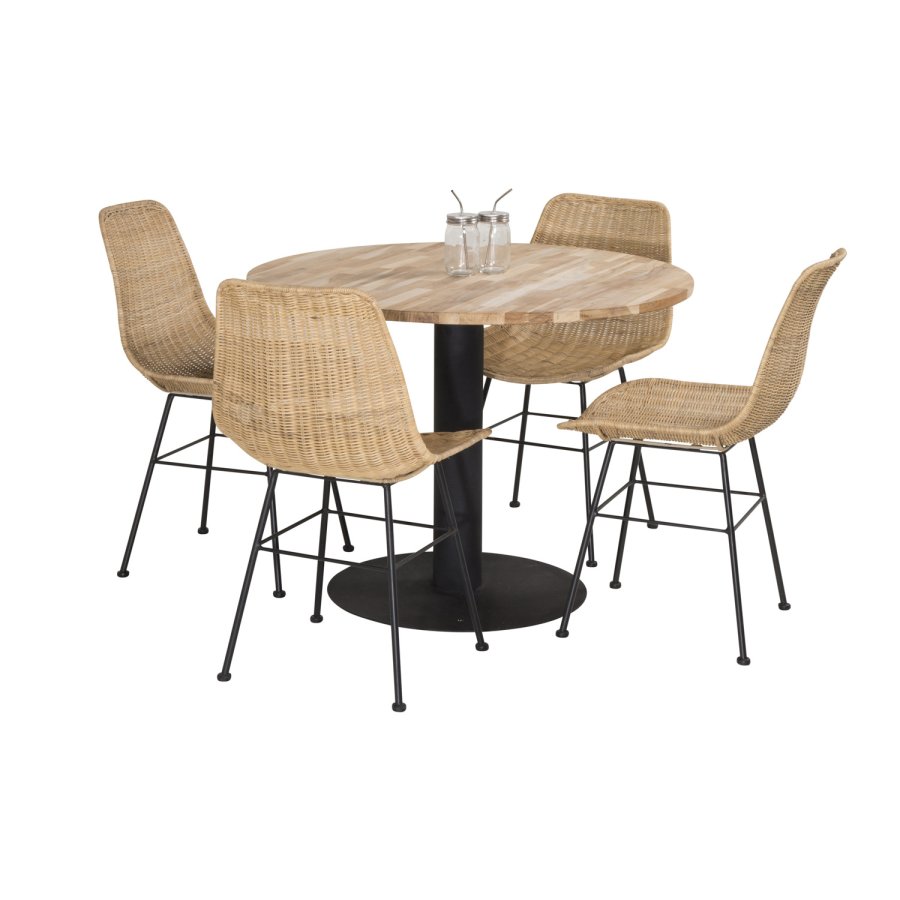 VENTURE DESIGN Cirebon Esstisch – natürliches Teakholz und schwarzes Metall (100)