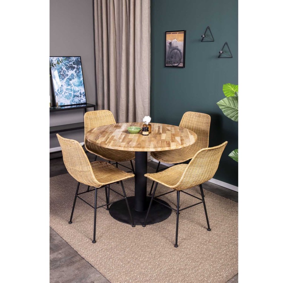 VENTURE DESIGN Cirebon Esstisch – natürliches Teakholz und schwarzes Metall (100)