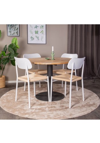 VENTURE DESIGN Cirebon Esstisch – natürliches Teakholz und schwarzes Metall (100)