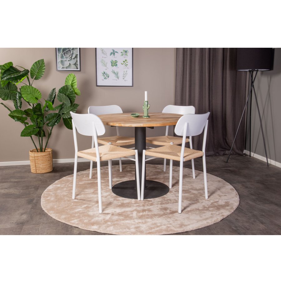 VENTURE DESIGN Cirebon Esstisch – natürliches Teakholz und schwarzes Metall (100)