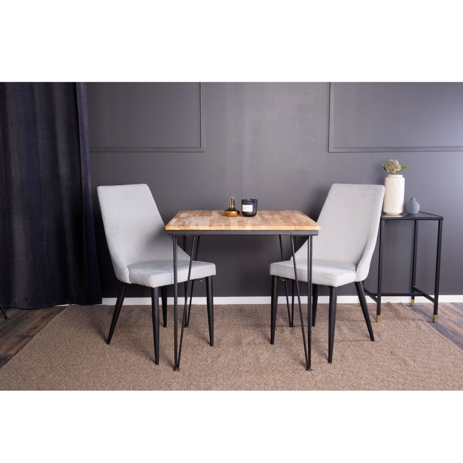 VENTURE DESIGN Bali spisebord - naturlig teak og svart metall (80x80)