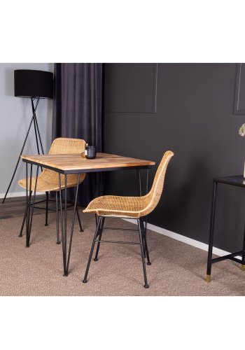 VENTURE DESIGN Bali spisebord - naturlig teak og svart metall (80x80)