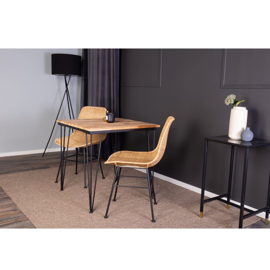 VENTURE DESIGN Bali spisebord - naturlig teak og svart metall (80x80)
