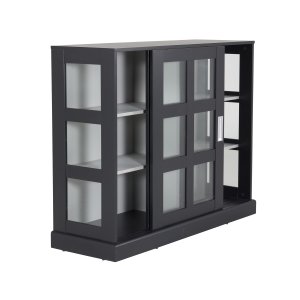 VENTURE DESIGN Lock Low sknk, m. 2 skydelger - glas, lysegr og sort MDF (120x40)