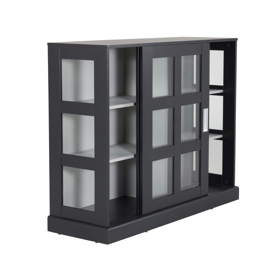 VENTURE DESIGN Ls Lav skjenk, m. 2 skyvedrer - glass, lys gr og svart MDF (120x40)