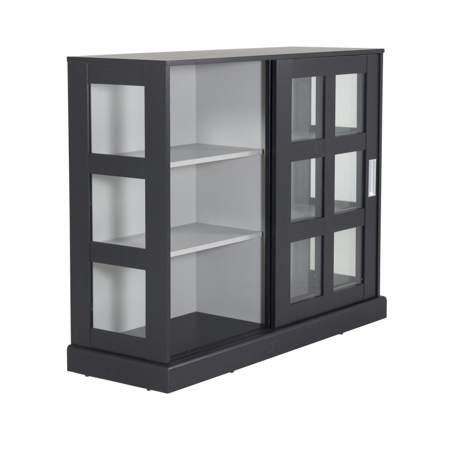 VENTURE DESIGN Ls Lav skjenk, m. 2 skyvedrer - glass, lys gr og svart MDF (120x40)