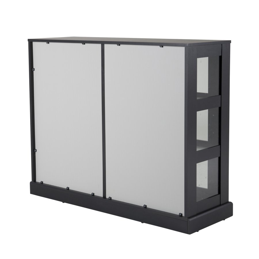 VENTURE DESIGN Ls Lav skjenk, m. 2 skyvedrer - glass, lys gr og svart MDF (120x40)