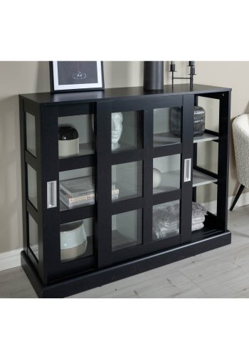 VENTURE DESIGN Ls Lav skjenk, m. 2 skyvedrer - glass, lys gr og svart MDF (120x40)