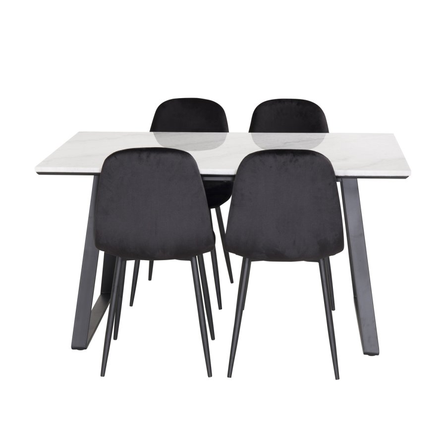 VENTURE DESIGN Estelle Esstisch - wei&szlig;er Marmor und schwarzes Metall (140x90) 