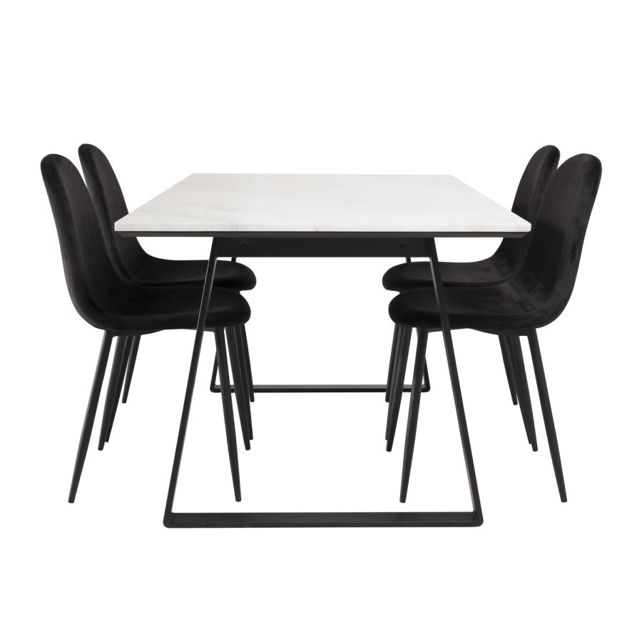 VENTURE DESIGN Estelle Esstisch - wei&szlig;er Marmor und schwarzes Metall (140x90) 