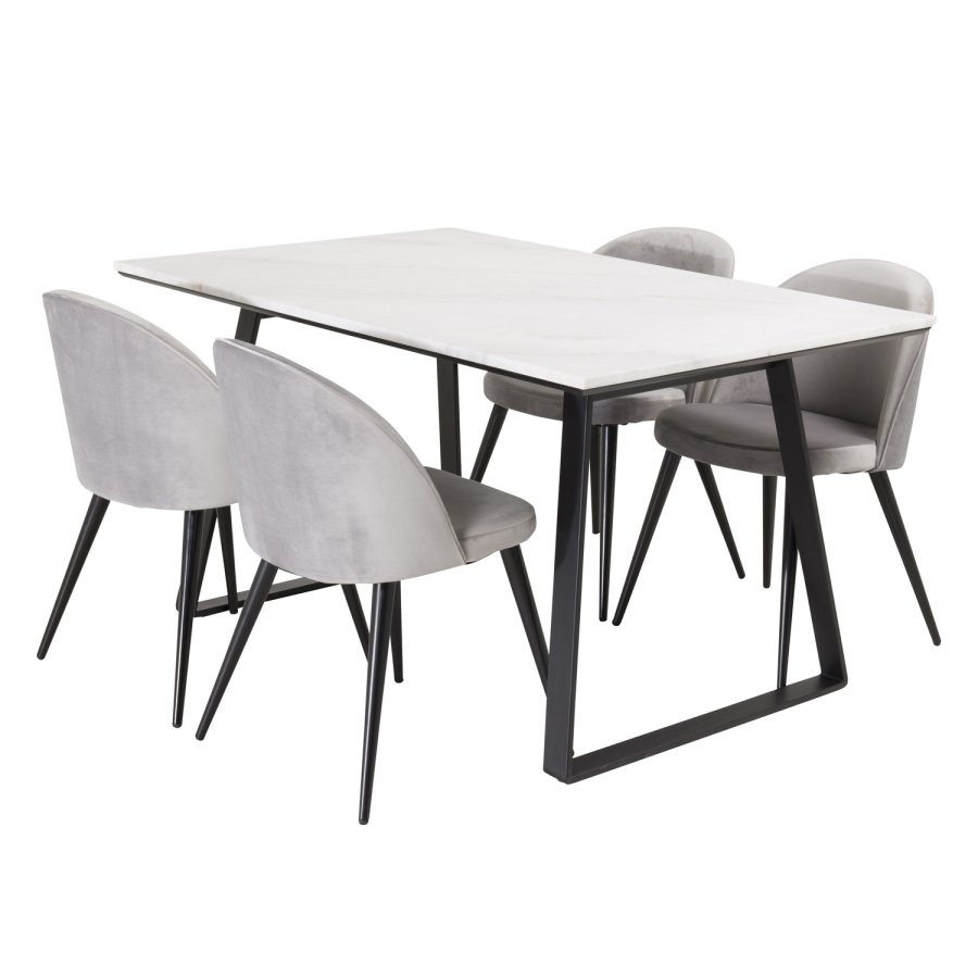 VENTURE DESIGN Estelle Esstisch - wei&szlig;er Marmor und schwarzes Metall (140x90) 