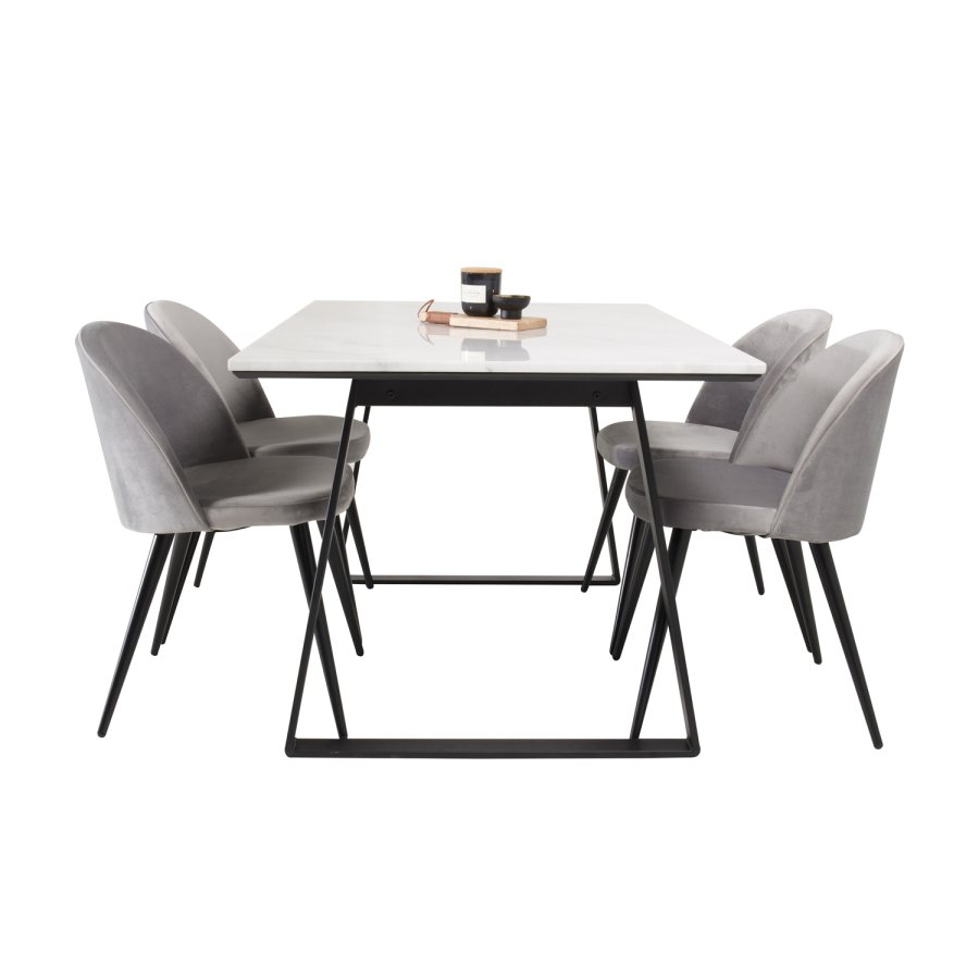 VENTURE DESIGN Estelle Esstisch - wei&szlig;er Marmor und schwarzes Metall (140x90) 