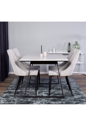 VENTURE DESIGN Estelle Esstisch - wei&szlig;er Marmor und schwarzes Metall (140x90) 